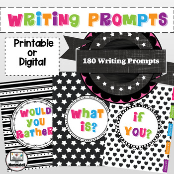 Preview of Writing Prompts - Would you rather, if you, what is? Digital or Printable