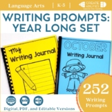 Writing Prompts Year-Long Set EDITABLE  PDF and Digital