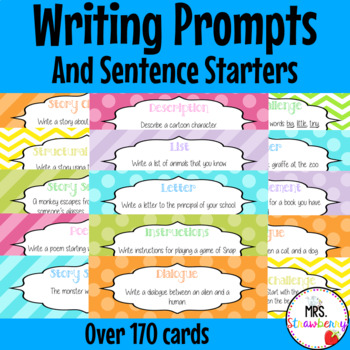 Writing Prompts and Sentence Starter Cards by Mrs Strawberry | TpT