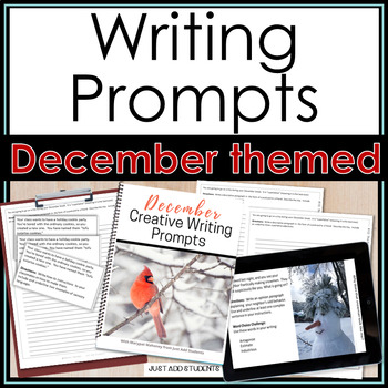 Preview of Writing Prompts for December -- Creative, Self Paced with Vocabulary and Grammar