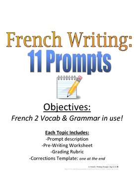 Preview of Writing Prompts for French students, 11 Topics