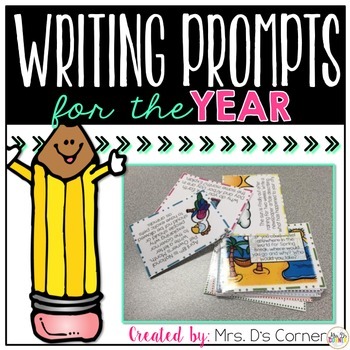 Preview of BUNDLE Digital Writing Prompt Task Cards for the Year [500+ writing prompts]