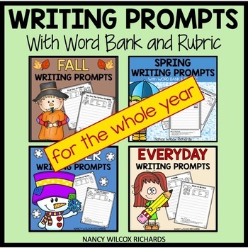 Preview of Writing Prompts for Beginning Writers with Word Banks, Rubrics Distance Learning