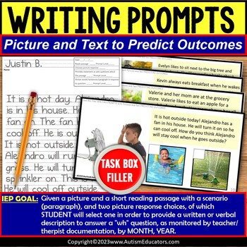 Preview of Writing Prompts with Pictures for Predicting Outcomes Task Box Filler for Autism