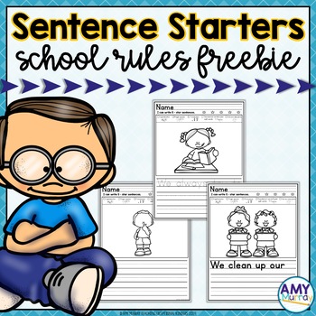 Preview of School Rules Writing Prompts with Pictures and Sentence Starters Free