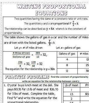 Preview of Writing Proportional Equations Interactive Notebook Notes