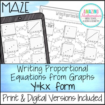 Writing Proportional Relationships From Graphs in y=kx Form Maze worksheet