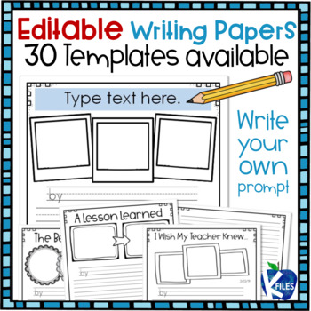 Preview of Writing PaperTemplates with Editable Writing Prompts / Titles
