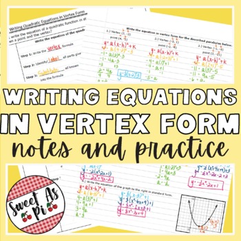 Preview of Writing Quadratic Equations in Vertex Form - Guided Notes and Practice