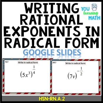 Preview of Writing Rational Exponents in Radical Form: GOOGLE Slides - 20 Problems