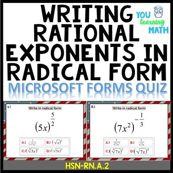 Preview of Writing Rational Exponents in Radical Form: Microsoft OneDrive Forms Quiz
