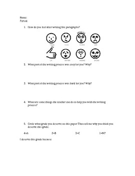 Preview of Writing Reflection Worksheet
