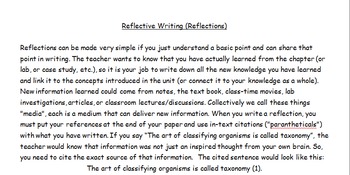 Preview of Writing Reflections, with 4 Sample Lessons, Rubrics Included