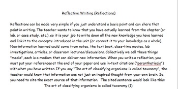 Preview of Writing Reflections with Hominid Evoluion Reflection Assignment, with Rubric