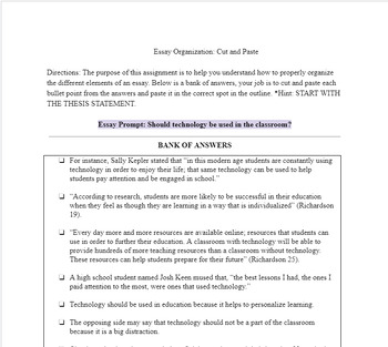 essay organization worksheets