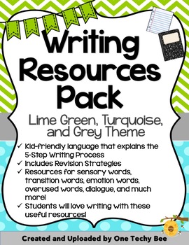 Preview of Writing Resources Packet - Lime Green, Turquoise, and Grey Theme