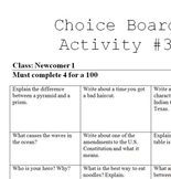 Writing Response Choice Board #3