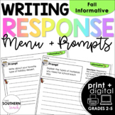 Writing Response Menu and Prompts | Fall Informative
