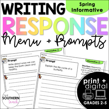 Preview of Writing Response Menu and Prompts - Spring Informative Activities