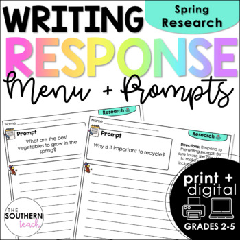 Preview of Writing Response Menu and Prompts - Spring Research Activities