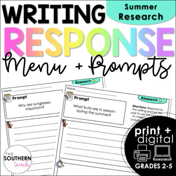 Preview of Writing Response Menu and Prompts | Summer Research