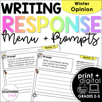 Preview of Writing Response Menu and Prompts | Winter Opinion