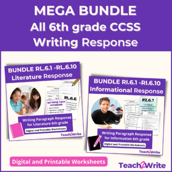 Preview of Writing Response Paragraphs MEGA BUNDLE Grade 6 Reading RL.6.1-10 RI.6.1-10