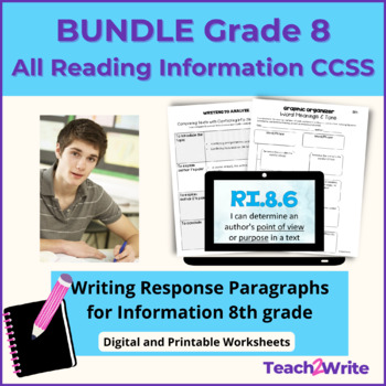 Preview of Writing Paragraph Responses for Information BUNDLE CCSS.ELA.RI.8.1-8.10 Grade 8