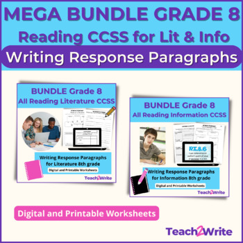 Preview of Writing Response Paragraphs all 8th grade Reading Bundle RI.8.1-8.10 RL.8.1-8.10