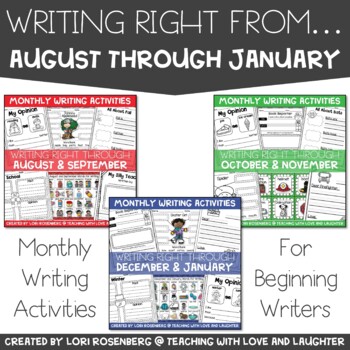 Preview of Kindergarten and First Grade Writing Activities August Through January Bundle