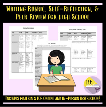 Preview of Writing Rubric, Self-Reflection, & Peer Review for High School