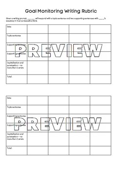 Preview of Writing Rubric for Goal Monitoring
