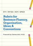 Writing Rubric for Sentence Fluency, Organization, Ideas, 