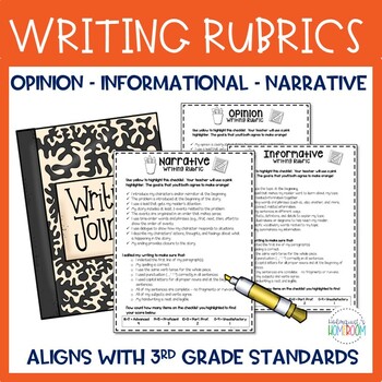 Preview of Writing Rubrics - 3rd Grade Opinion, Informative, Narrative