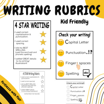Preview of Writing Rubrics - Kid Friendly