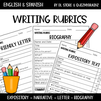 Preview of Bilingual Writing Rubrics - Improve student writing skills in English & Spanish