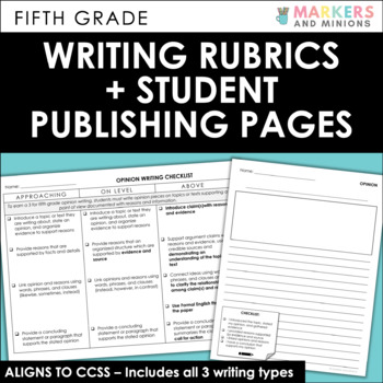 Preview of Writing Rubrics + Student Publishing Pages (Fifth Grade)