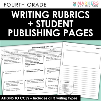 Preview of Writing Rubrics + Student Publishing Pages (Fourth Grade)