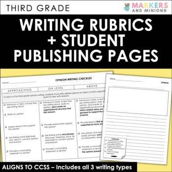Preview of Writing Rubrics + Student Publishing Pages (Third Grade)