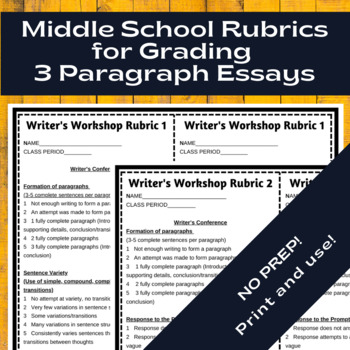 Preview of Writing Rubrics for Beginner Middle School Writing and Writer's Workshops