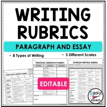Preview of Writing Rubrics - Paragraph Rubrics - Essay Rubrics - 1 Point Rubric