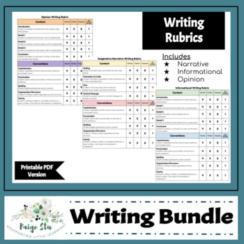 Writing Rubrics for narrative, informational, and opinion writing