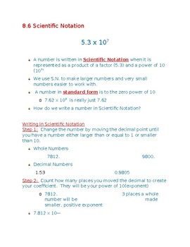 Preview of Writing Scientific Notation Note Pages