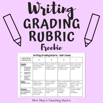 Writing Grading Rubric Self-Check FREEBIE! by Mrs Mac's Teaching Hacks
