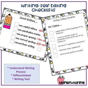 Writing: Self-Editing Checklists K-5 by APlusHomeTutoring | TPT