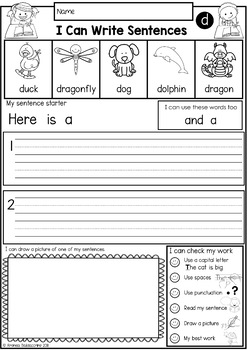 writing sentences for beginning writers no prep worksheets tpt