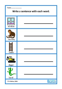 writing sentences with prompts autism literacy by curriculum for autism
