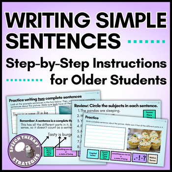 Preview of Writing Simple Sentences Syntax Lesson for Older Students | SPED, ESL, & Speech