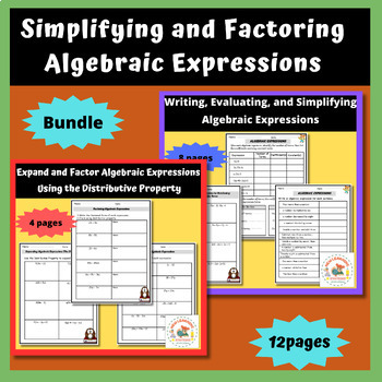 Preview of Writing, Simplifying, and Factoring Algebraic Expressions Bundle