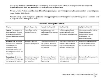 Preview of Writing Skills IEP Goal and Rubric
